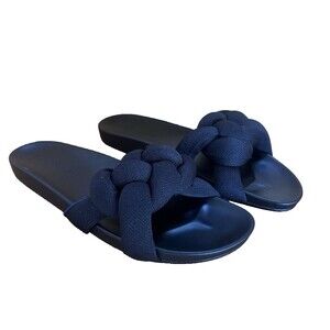 Rothy’s Bubble Slip On Slide Chunky Braided Textile Plait Sandal Black Size 9